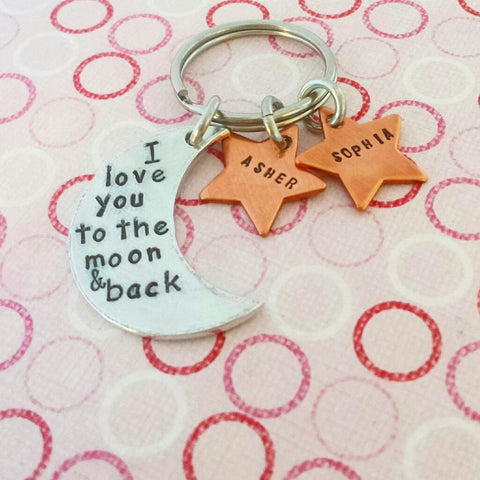 I Love You To The Moon And Back - Moon and Stars Key chain or Necklace