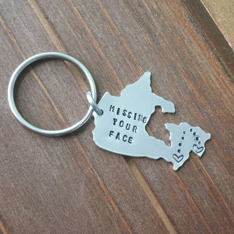 Long Distance Love Map of Canada Key Chain