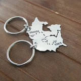 Long Distance Love and Friendship Map Key Chains