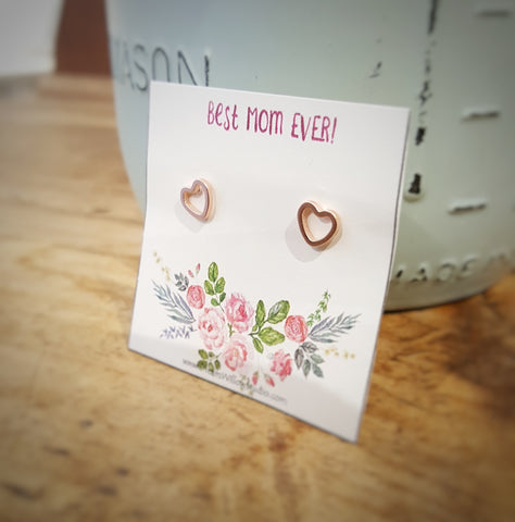 Heart Shaped Earrings - Ready to Ship for Mother's Day - Silver or Rose Gold