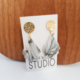 Dangly Marble White and Gold Earrings with Filigree Posts