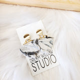 Dangly Marble White and Gold Earrings