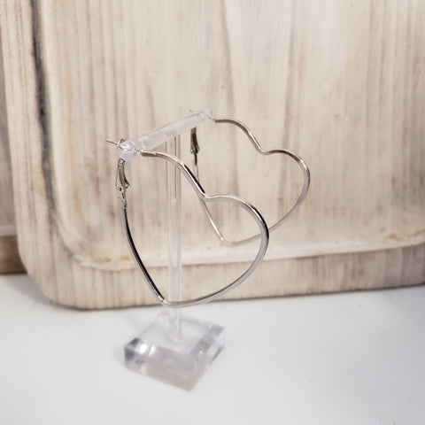 Heart Shaped Hoop Earrings - Stainless Steel Posts