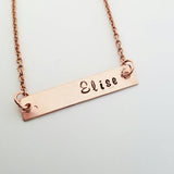 Rose Gold Name Plate Bar Necklace - Personalize with Names, Initials or Dates