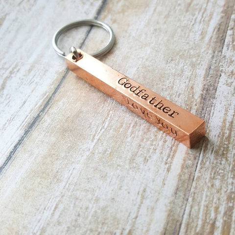 Godfather gift - Four Sided Bar Key Chain - Copper