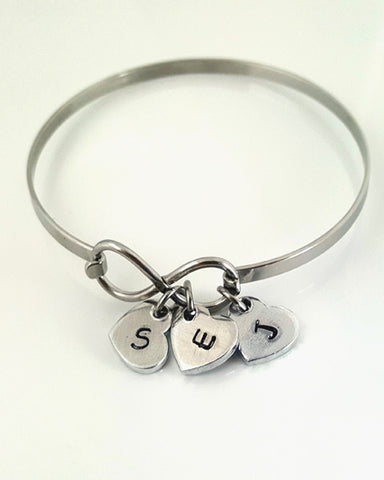 Infinity Closure Charm Bracelet - Add Initials Heart Charms and Birthstones